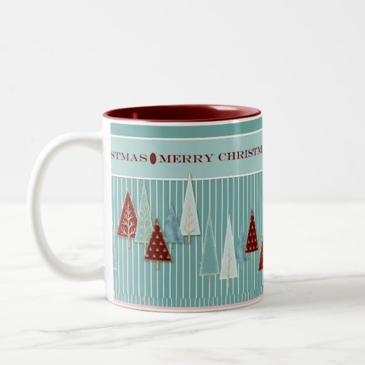 Moderne Weihnachtsbäume gestreift Urlaubsstimmung Zweifarbige Tasse (Links)