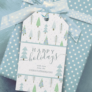 Moderne Weihnachtsbäume glückliche Ferien Script Geschenkanhänger
