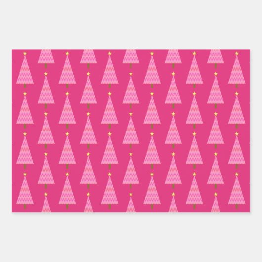 Moderne Weihnachtsbäume, grün, Lila, rosa Wrappi Geschenkpapier Set (Vorderseite 3)