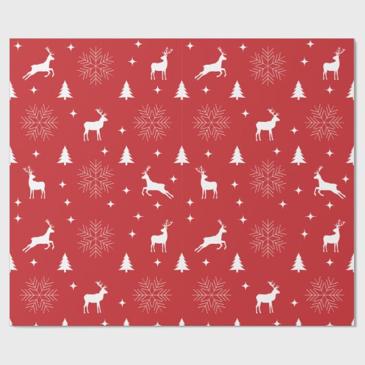 Moderne Weihnachtsbäume, Hirsche, Rot Geschenkpapier (Flach)