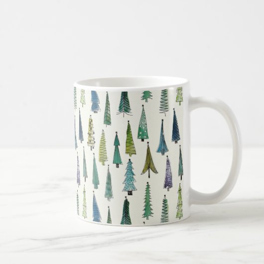 Moderne Weihnachtsbäume illustriertes Muster Kaffeetasse (Rechts)
