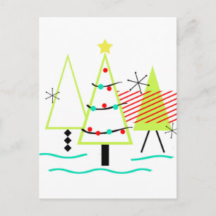 moderne Weihnachtsbäume im Retro-Stil der Mitte de Feiertagspostkarte