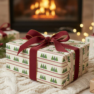 Moderne Weihnachtsbäume im Strick grün und rot Geschenkpapier