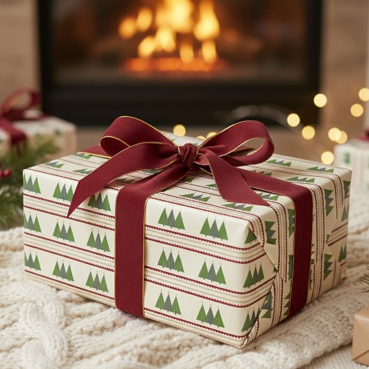 Moderne Weihnachtsbäume im Strick grün und rot Geschenkpapier