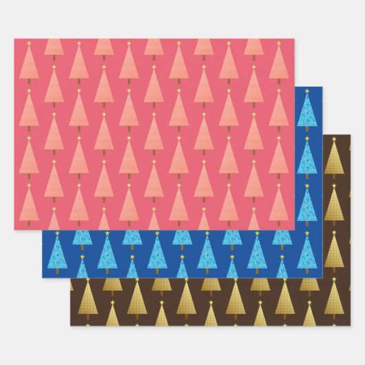 Moderne Weihnachtsbäume, Korallen, Blau, Braun Wra Geschenkpapier Set (Set)