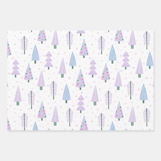 Moderne Weihnachtsbäume Lavender Pattern Trio Geschenkpapier Set (Vorderseite)