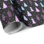 Moderne Weihnachtsbäume Lila Pink Black Geschenkpapier (Rolleneckpunkt)