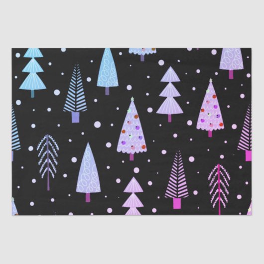 Moderne Weihnachtsbäume Lila Pink Black Seidenpapier (Vorderseite)
