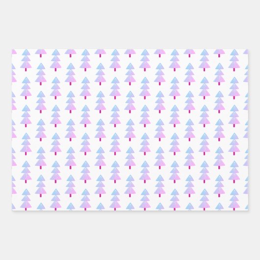 Moderne Weihnachtsbäume Lila rosa Schwarzes Muster Geschenkpapier Set (Vorderseite 3)