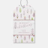 Moderne Weihnachtsbäume MERRY CHRISTMAS Pink Scrip Geschenkanhänger (Vorderseite)