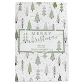 Moderne Weihnachtsbäume MERRY CHRISTMAS Script Sag Mittlere Geschenktüte (Vorderseite)