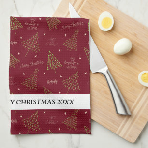 Moderne Weihnachtsbäume mit Familiennamen Geschirrtuch