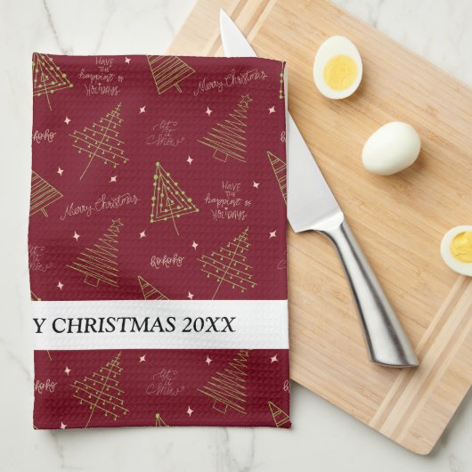 Moderne Weihnachtsbäume mit Familiennamen Geschirrtuch (Viertel Falte)