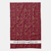 Moderne Weihnachtsbäume mit Familiennamen Geschirrtuch (Vertikal)