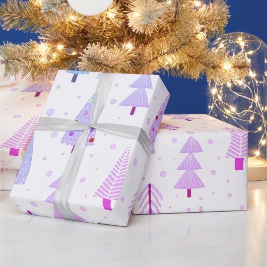 Moderne Weihnachtsbäume Rosa Lila blaues Muster Geschenkpapier (Feiertage)