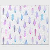 Moderne Weihnachtsbäume Rosa Lila blaues Muster Geschenkpapier (Flach)