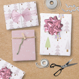 Moderne Weihnachtsbäume Rosa Muster Trio Geschenkpapier Set