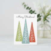 Moderne Weihnachtsbäume, rot, grün, blau Postkarte (Stehend Vorderseite)