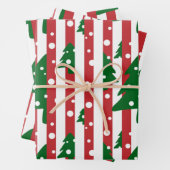 Moderne Weihnachtsbaume Rot-Grüne Streifen Muster Geschenkpapier Set (Beispiel)