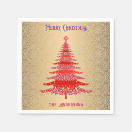 Moderne Weihnachtsbaume Rote Gold Name Ornamente Serviette