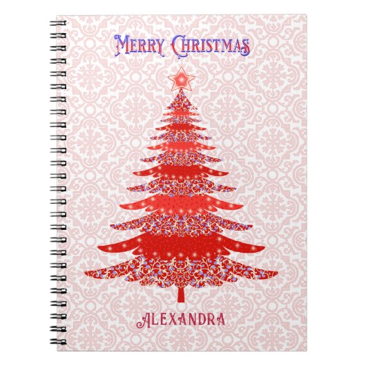 Moderne Weihnachtsbaume Rote Personalisierte Schne Notizblock (Vorderseite)
