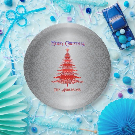 Moderne Weihnachtsbaume Rote Silberschmuck Pappteller (Party)
