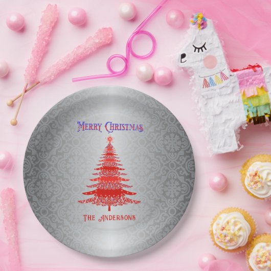 Moderne Weihnachtsbaume Rote Silberschmuck Pappteller (Party)