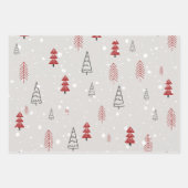 Moderne Weihnachtsbäume Rotes Olive Grünes Muster Geschenkpapier Set (Vorderseite 3)