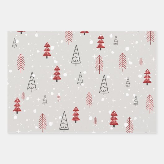 Moderne Weihnachtsbäume Rotes Olive Grünes Muster Geschenkpapier Set (Vorderseite 3)