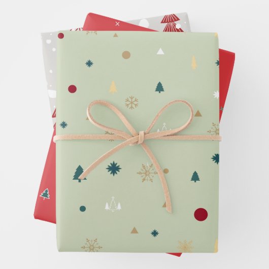 Moderne Weihnachtsbäume Rotes Olive Grünes Muster Geschenkpapier Set (Beispiel)
