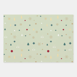 Moderne Weihnachtsbäume Rotes Olive Grünes Muster Geschenkpapier Set