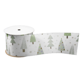 Moderne Weihnachtsbäume Sage Olive Green White Satinband