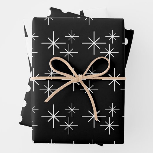 Moderne Weihnachtsbäume Schneeflocken Schwarz-weiß Geschenkpapier Set (Beispiel)