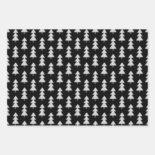 Moderne Weihnachtsbäume Schwarz Silver Gray Muster Geschenkpapier Set (Vorderseite 3)