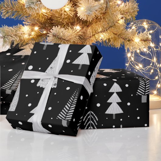 Moderne Weihnachtsbäume Schwarzes Grau Muster Geschenkpapier (Feiertage)