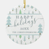 Moderne Weihnachtsbäume Script FAPPY HOLIDAYS Foto Keramik Ornament (Vorne)