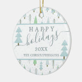 Moderne Weihnachtsbäume Script FAPPY HOLIDAYS Foto Keramik Ornament (Links)