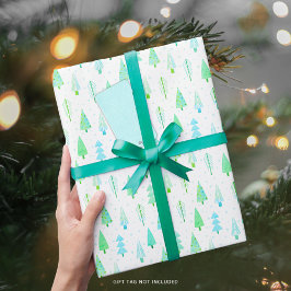 Moderne Weihnachtsbäume Türkisblau Muster Geschenkpapier