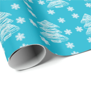 Moderne Weihnachtsbäume und Schneeflocken Bright B Geschenkpapier