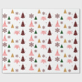 Moderne Weihnachtsbaume und Schneeflocken Geschenkpapier (Flach)