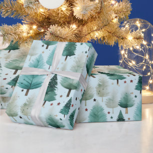 Moderne Weihnachtsbäume und Sterne Weihnachten Geschenkpapier