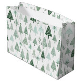Moderne Weihnachtsbäume weiß und grün Große Geschenktüte (Rückseite Schrägansicht)