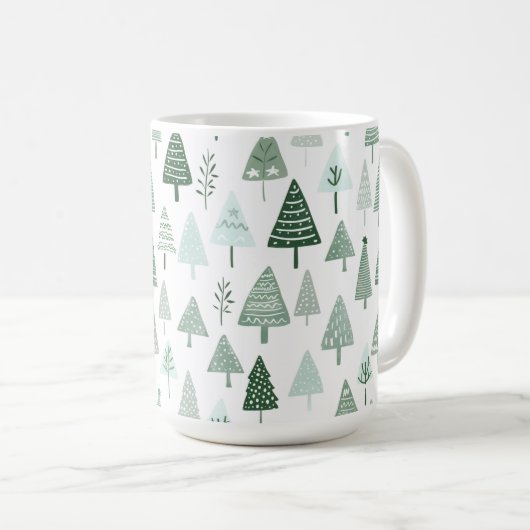 Moderne Weihnachtsbäume weiß und grün Kaffeetasse (VorderseiteRechts)