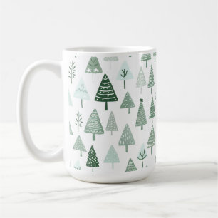 Moderne Weihnachtsbäume weiß und grün Kaffeetasse