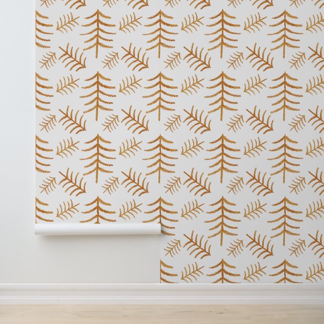 Moderne Weihnachtsbaumen Gold auf Weiß Tapete (Anwendung)