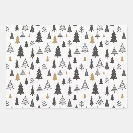 Moderne Weihnachtsbaumen Gold und Grau Muster Geschenkpapier Set (Vorderseite 3)