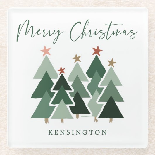 Moderne Weihnachtsbaumen Holiday Handgeschrieben Glasuntersetzer (Vorderseite)