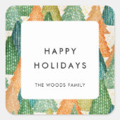 Moderne Weihnachtsbaumen Muster glückliche Ferien Quadratischer Aufkleber (Vorderseite)