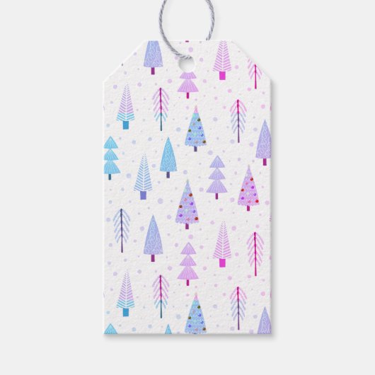 Moderne Weihnachtsbaumen Muster Lila Pink Blau Geschenkanhänger (Vorderseite)