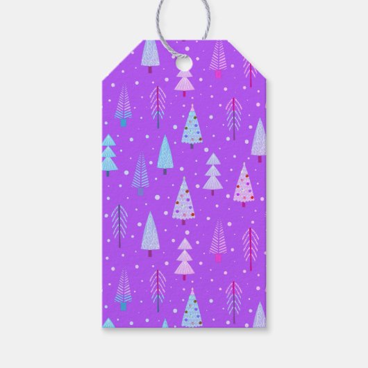 Moderne Weihnachtsbaumen Muster Lila Pink Blau Geschenkanhänger (Vorderseite)